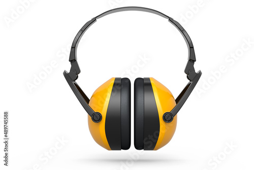 Protective yellow earphones muffs isolated on a white background