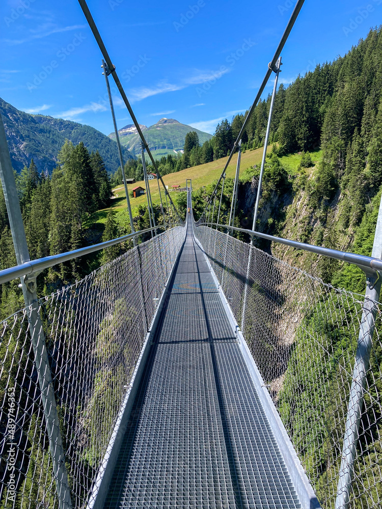Obraz premium View from standing on a suspension bridge in Austria