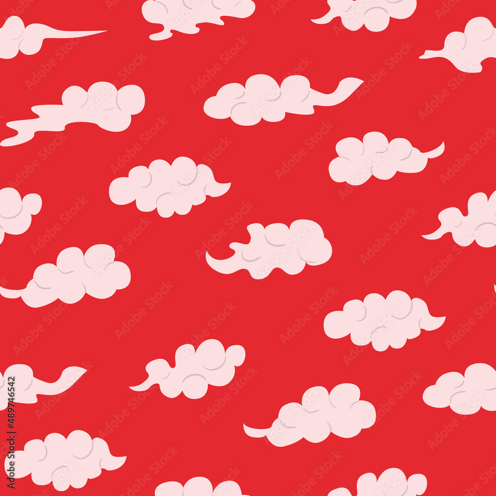 Red seamless pattern with asian clouds. Vector traditional background in chinese, japanese style Red seamless pattern with asian clouds. Vector traditional background in chinese, japanese style
