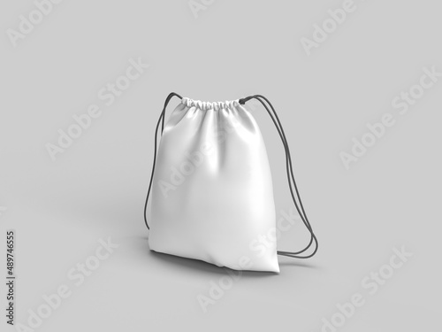 drawstring bag isolate without text with gray background 3d rendering