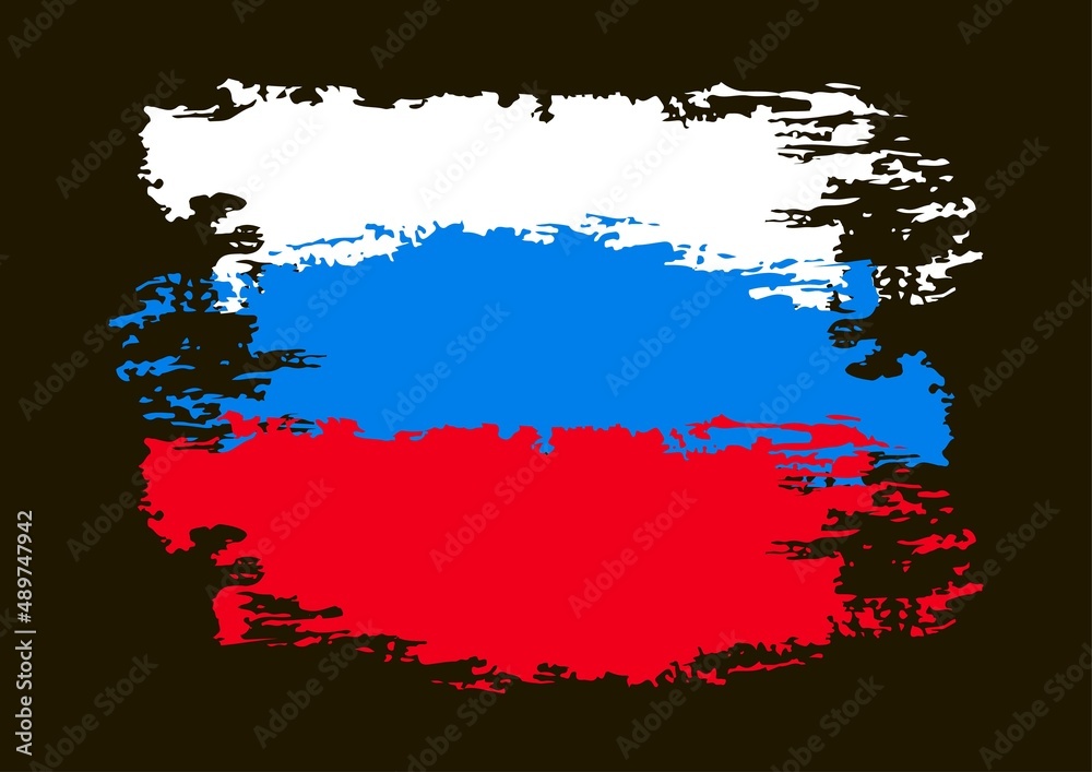 The flag of Russia is painted with paint. Paint, stain, blot The flag of Russia is painted with paint. Paint, stain, blot