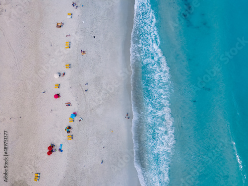 Camps Bay beach Cape Town from above with drone aerial view, Camps Bay Cape Town. 