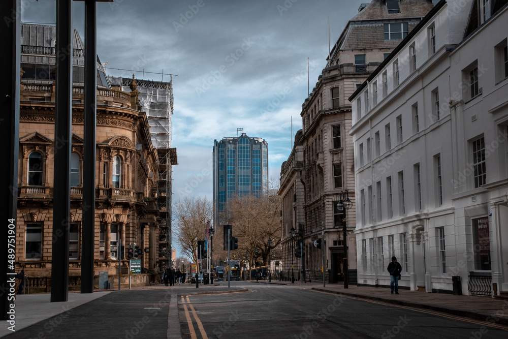 a view of Colmore row in Birmingham city centre