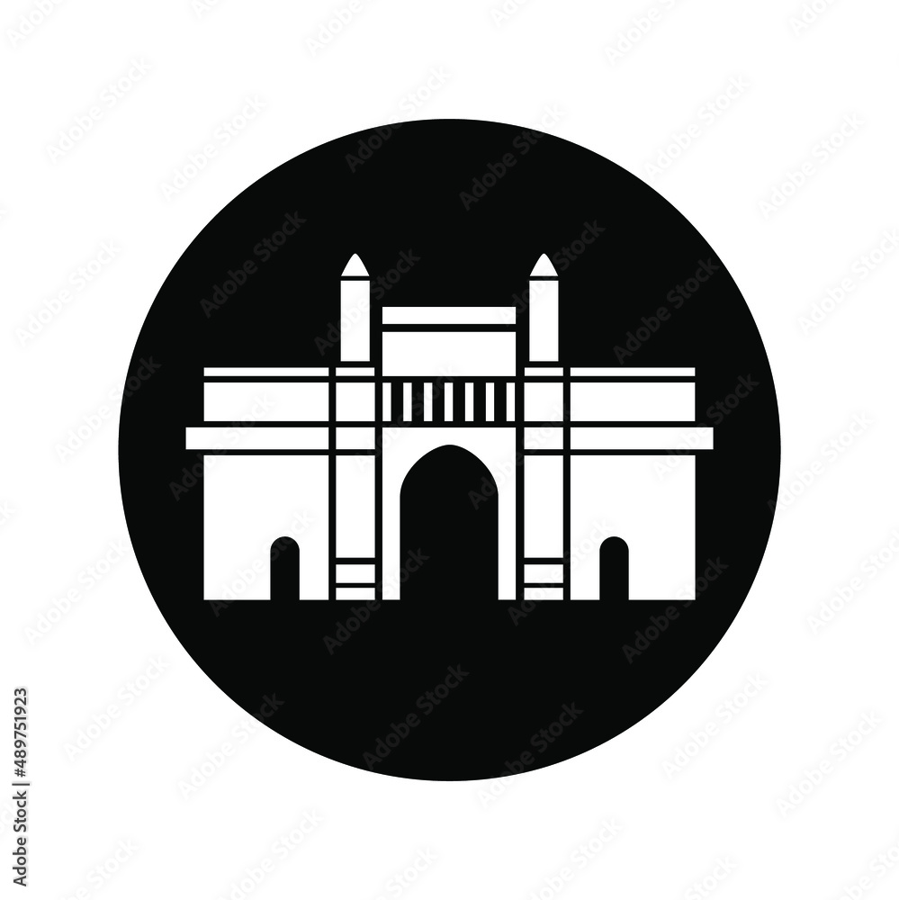 Gateway of India Black and white vector icon. Gateway of India Flat Vector.