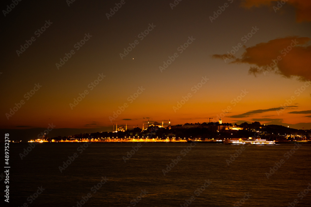 Istanbul at dusk. Istanbul background photo from Salacak