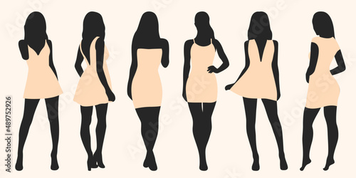 Slim woman model silhouette. Women in short summer dress vector illustration.