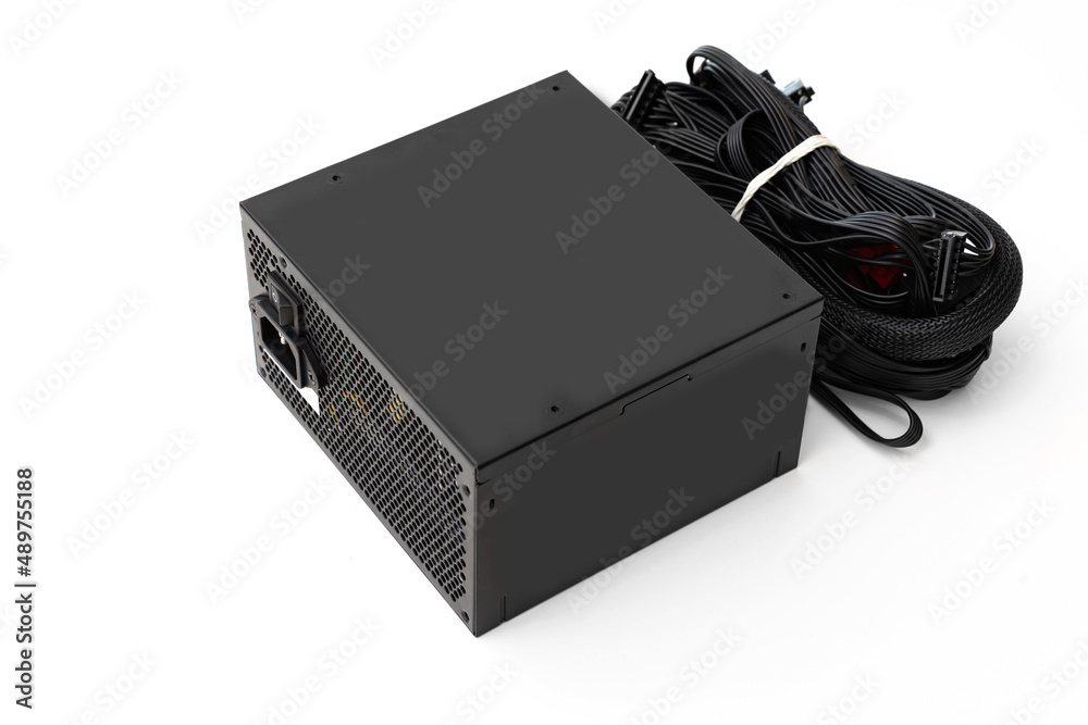 PSU. The computer's power supply is on a white background. 