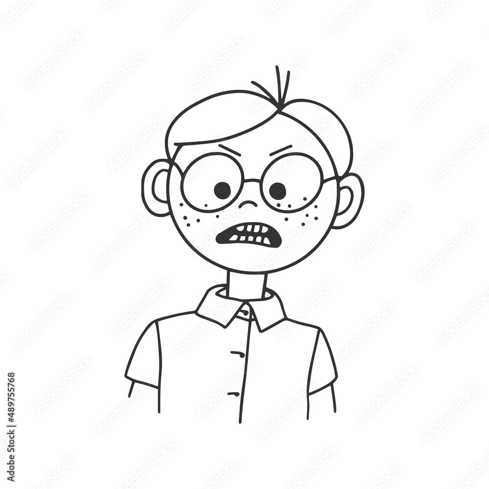 Contour drawing of a cartoon man with glasses. Doodle style Contour drawing of a cartoon man with glasses. Doodle style