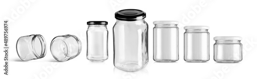 empty glass jars isolated on white