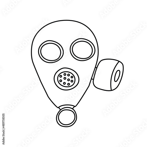 Drawing of a gas mask. A military means of protection against poisonous gases, biological, chemical, and radiation weapons. Hand drawn prints and doodle for design.