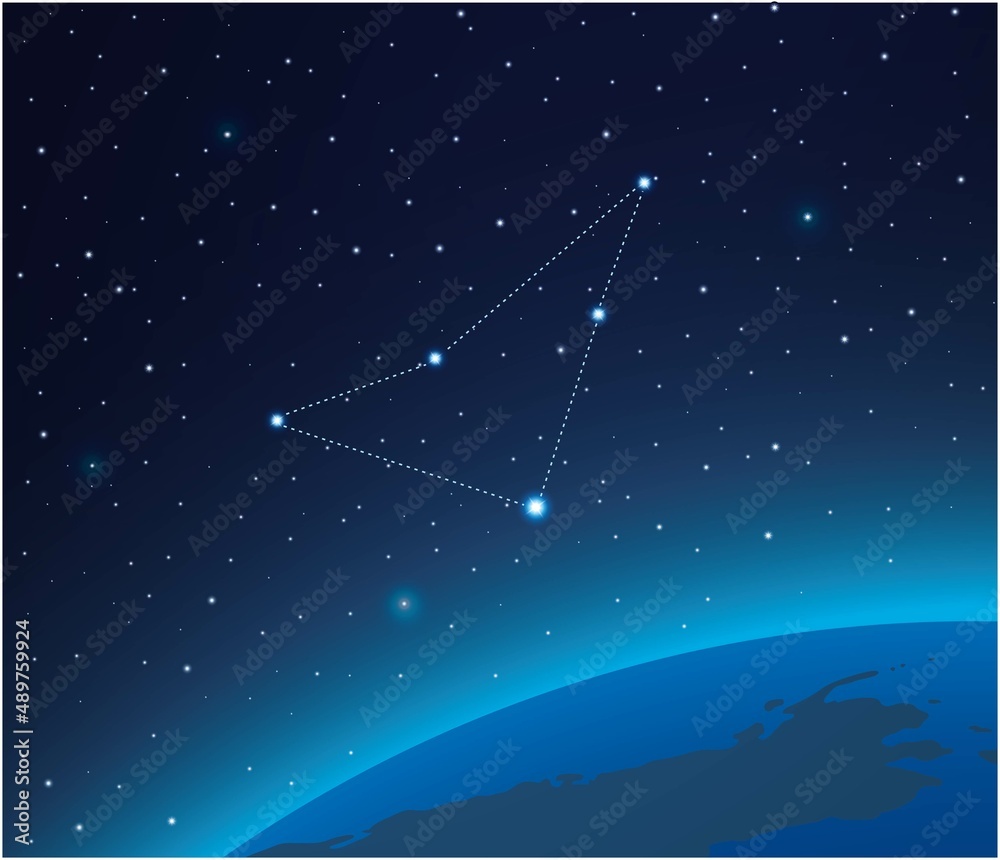 Constellation Indus with planet in deep space Constellation Indus with planet in deep space