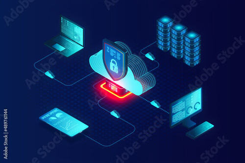 Cloud-based Cybersecurity Solutions Concept - Endpoint Protection - 3D Illustration photo