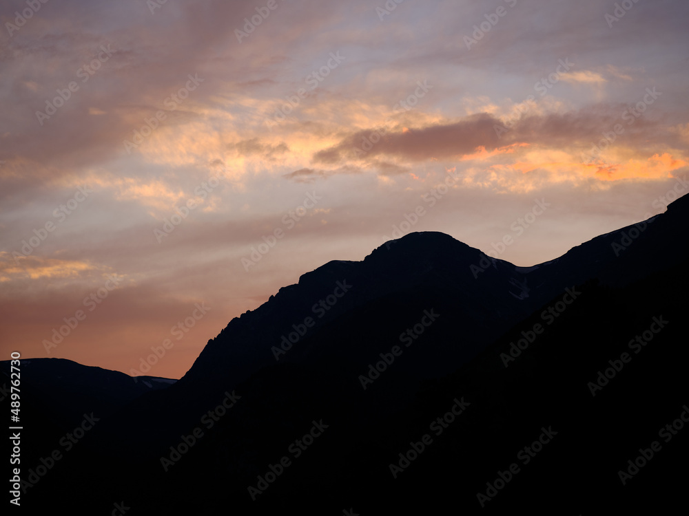 Silhouette of the Rocky Mountains at sunset