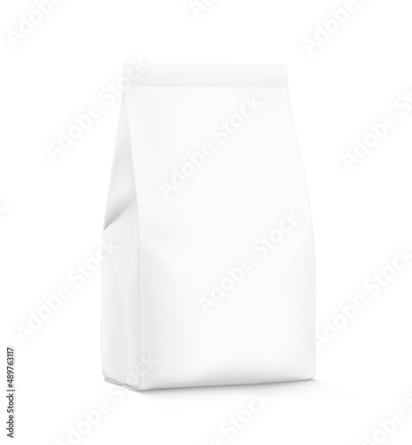 Stand bag mockup. Vector illustration isolated on white background. High realistic detail. Ready for your design. Suite for the presentation of coffee, food, for pets, household, etc.	