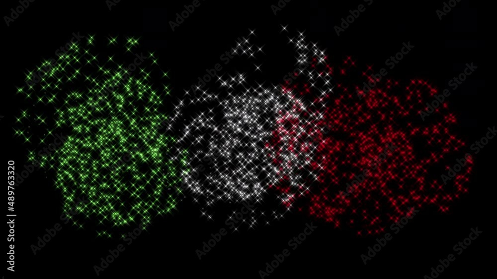 green, white and red fireworks show