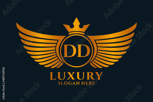 Luxury royal wing Letter DD crest Gold color Logo vector, Victory logo, crest logo, wing logo, vector logo template.