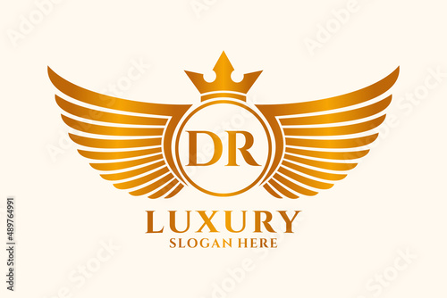 Luxury royal wing Letter DR crest Gold color Logo vector, Victory logo, crest logo, wing logo, vector logo template. photo