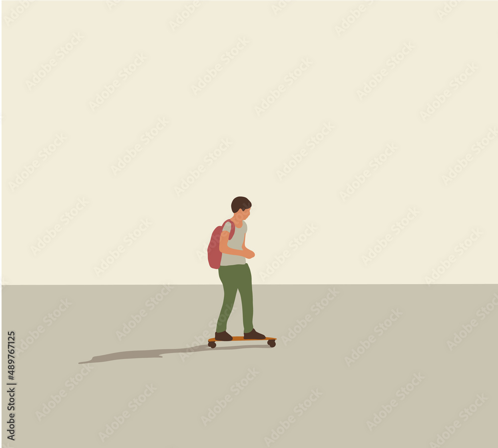 Young man skating. Street sport. Active living recreation activities. Spending free time usefully. Vector character.