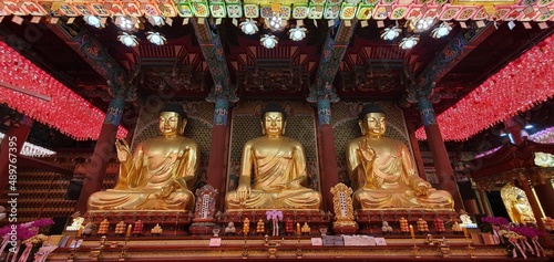 The three Budas at Jogyesa temple, Seoul, South Korea