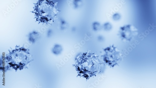 Blue Virus, flu, view of a virus under a microscope, infectious disease. 3D illustration. 3D high quality rendering. 3D CG.
