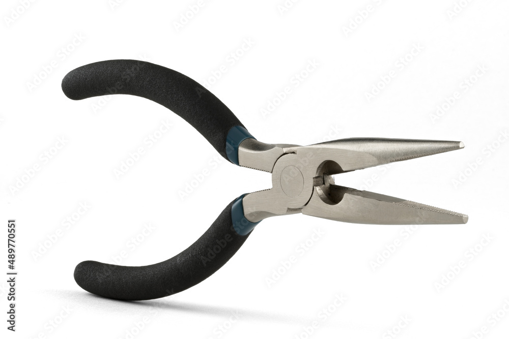Pair of needle-nose pliers against a white background. Pair of needle-nose pliers against a white background.