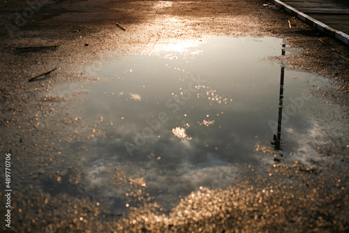 Rain puddle in the street 