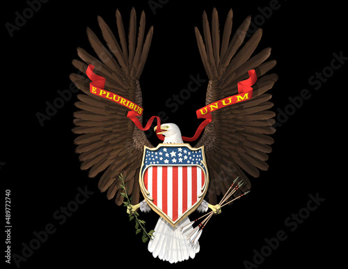 Usa symbol 3D illustration
E pluribus unum is the motto in Latin that appears on the Great Seal of the United States  photo