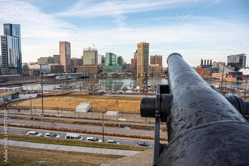 Baltimore Maryland skyline and Inner Harbor from Federal Hill Park  photo