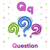 Alphabet flashcard letter Q learning with cute question drawing