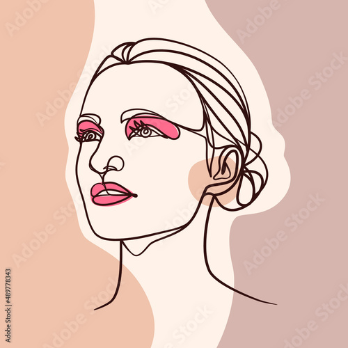 Woman face one line art drawing poster. Continuous line drawing style. Woman beauty minimalist