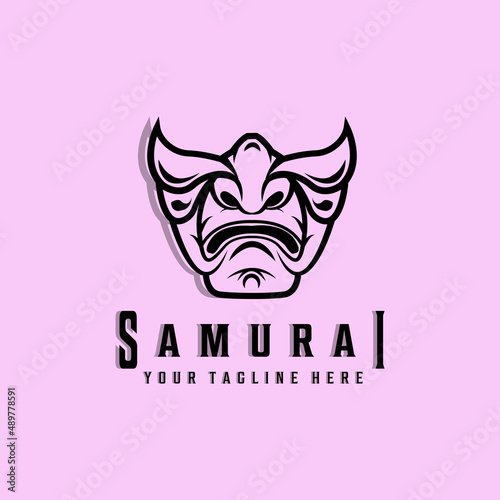 samurai logo line art vector illustration design creative nature minimalist monoline outline linear simple modern