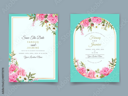 Elegant floral wedding invitation card template