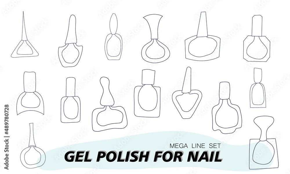 A set of jars for gel polish in lines. The silhouette of a nail polish jar. Objects and materials for a beauty and fashion salon. Vector illustration. A set of jars for gel polish in lines. The silhouette of a nail polish jar. Objects and materials for a beauty and fashion salon. Vector illustration.