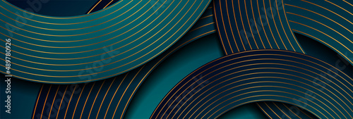 Blue and golden circles abstract luxury geometric background. Vector banner design