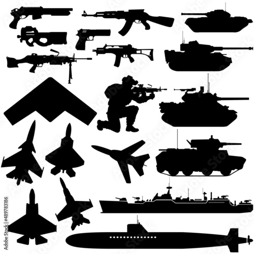 tools and machines for war icon set