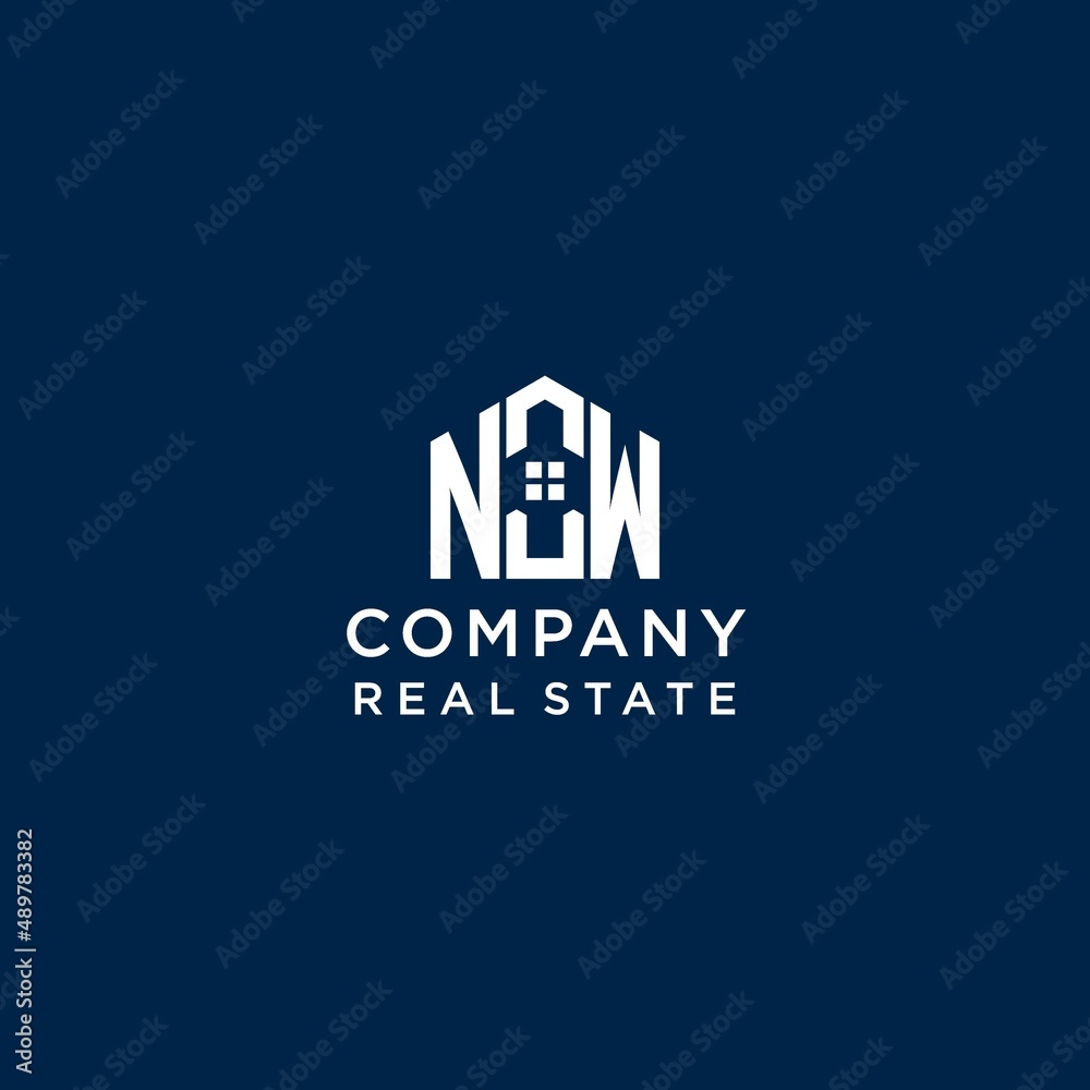 Initial letter NW monogram logo with abstract house shape, simple and ...