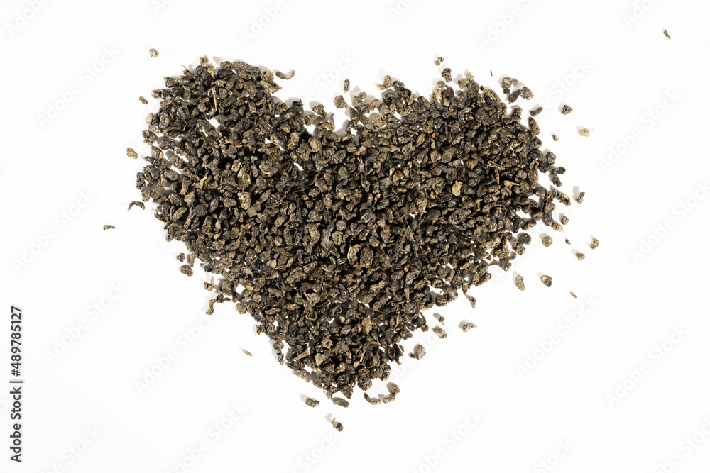 Green tea heart on white background. Green tea heart on white background.