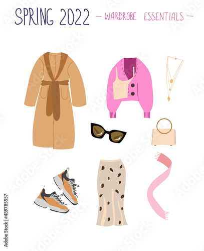 Set of modern spring outfit spring essentials