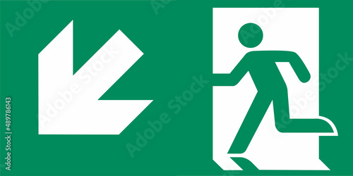 señal, verde, emergencia, SE054,  diagonal, pictograma, vector, izquierda, flecha ,salida, evacuación, salir, ruta, señales, imagen, indicar, norma, normatividad, anuncio, diagonal izquierda