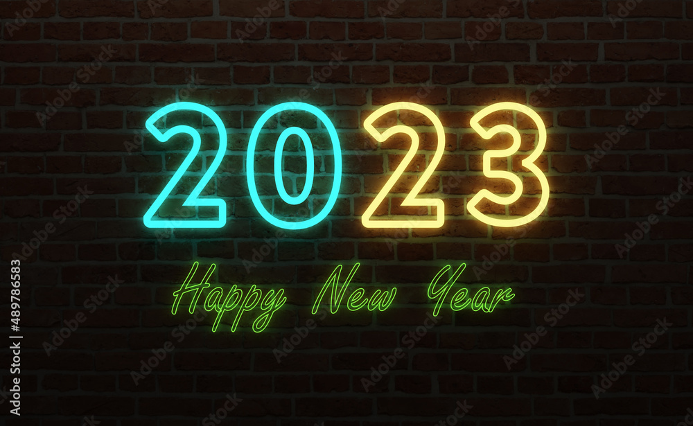 New Year 2023 Creative Design Concept with LED lights - 3D Rendered Image	


