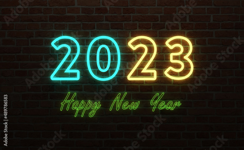 New Year 2023 Creative Design Concept with LED lights - 3D Rendered Image