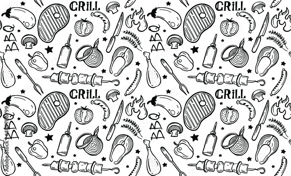 Vector seamless pattern Grill and BBQ