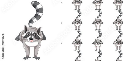Seamless design of raccoon on white background