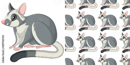 Seamless design of sugar glider  on white background