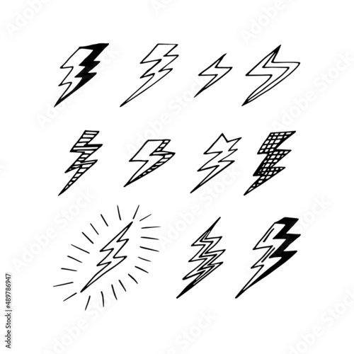 lightning set hand drawn doodle  vector. icon  sticker.