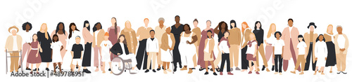 Multicultural group of mothers with kids collection. Flat vector illustration.