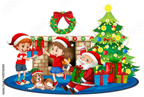 Santa Claus and children in Christmas theme