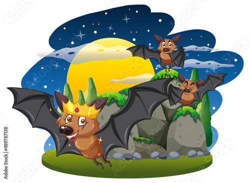 Group of bats in the forest at night