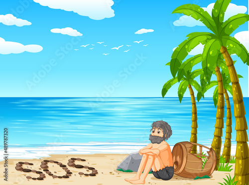 A man on deserted island isolated