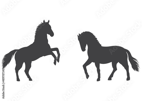 Silhouettes of prancing horses  icons set. Vector illustration isolated on white background.